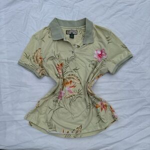 Caribbean Joe Green Floral Button Down Shirt